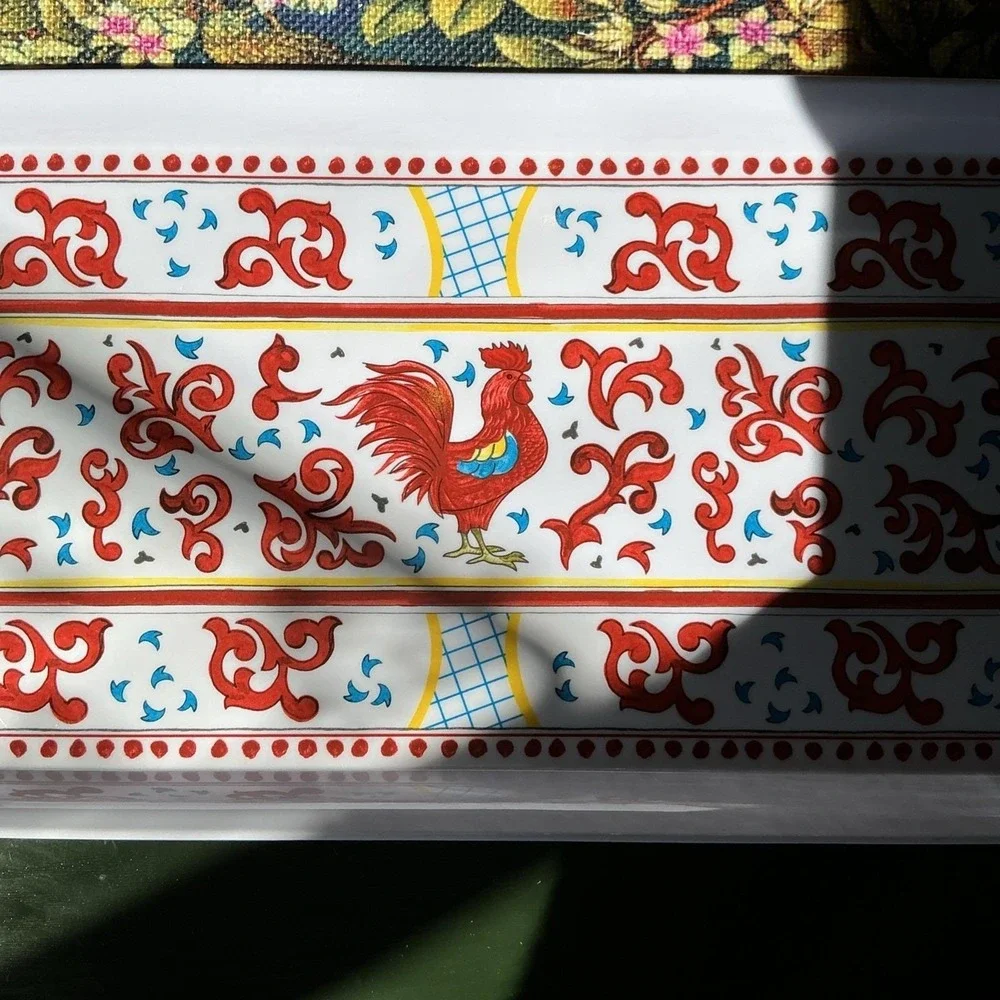 Sur La Table Red Rooster Melamine Handled Serving Tray